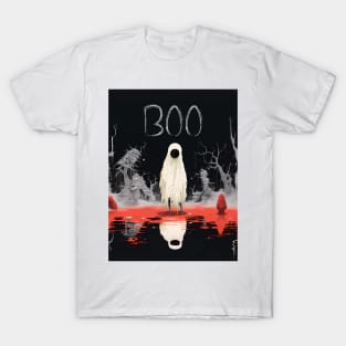 Halloween Boo 2: The White Sheet Ghost with Red Eyes Said "Boo" T-Shirt